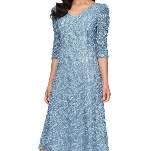 Alex Evenings Light Blue Floral Midi Dress